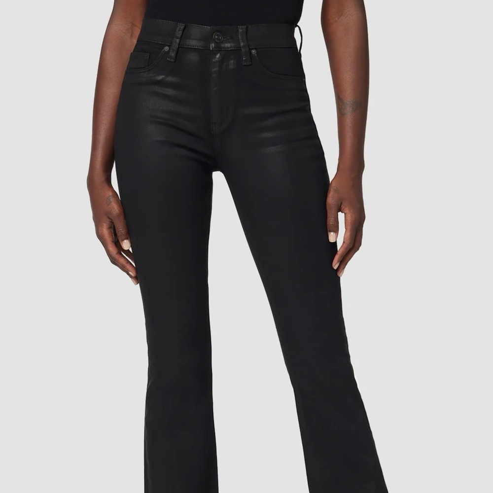 Hudson Women’s Barbara Jeans Size 31 Wax Coated Black High-Rise Bootcut Edgy